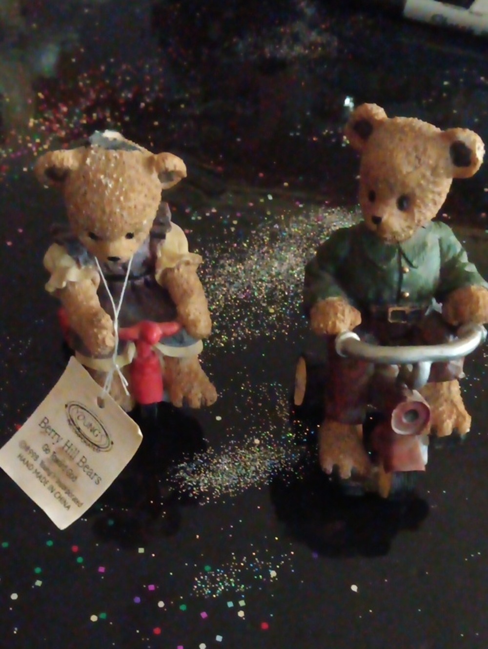 Vintage Bear Figurine Toy Set - Brown Teddy Ride-On Duo